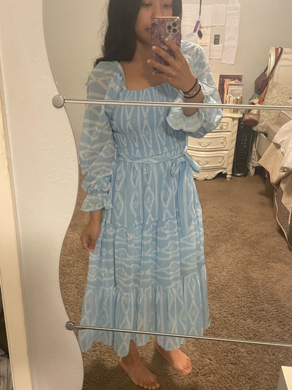 Light Blue Long Sleeve Midi Dress